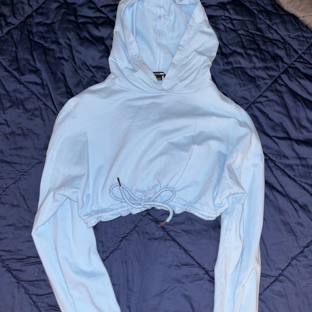 Fashion Nova Sky Blue Cropped Hoodie